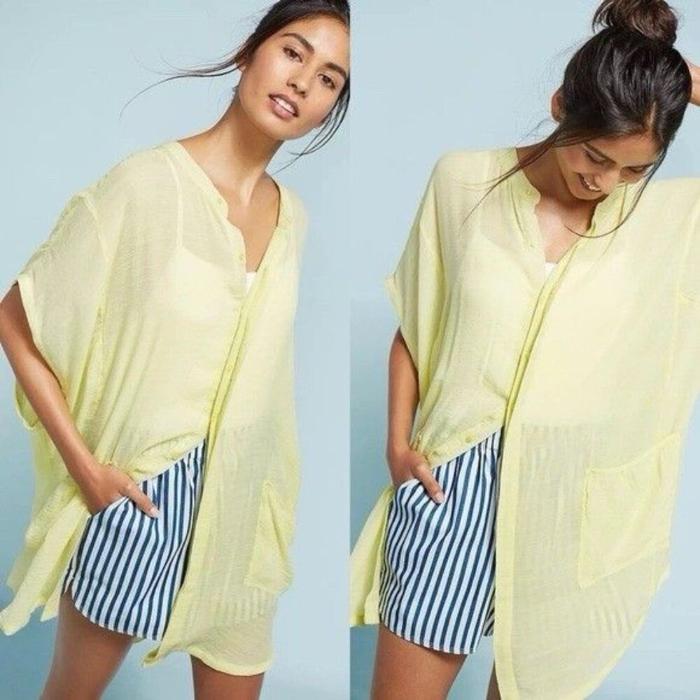 Anthropologie Saturday Sunday Kendra Tunic Top S‎ Oversized Yellow Resort Summer
